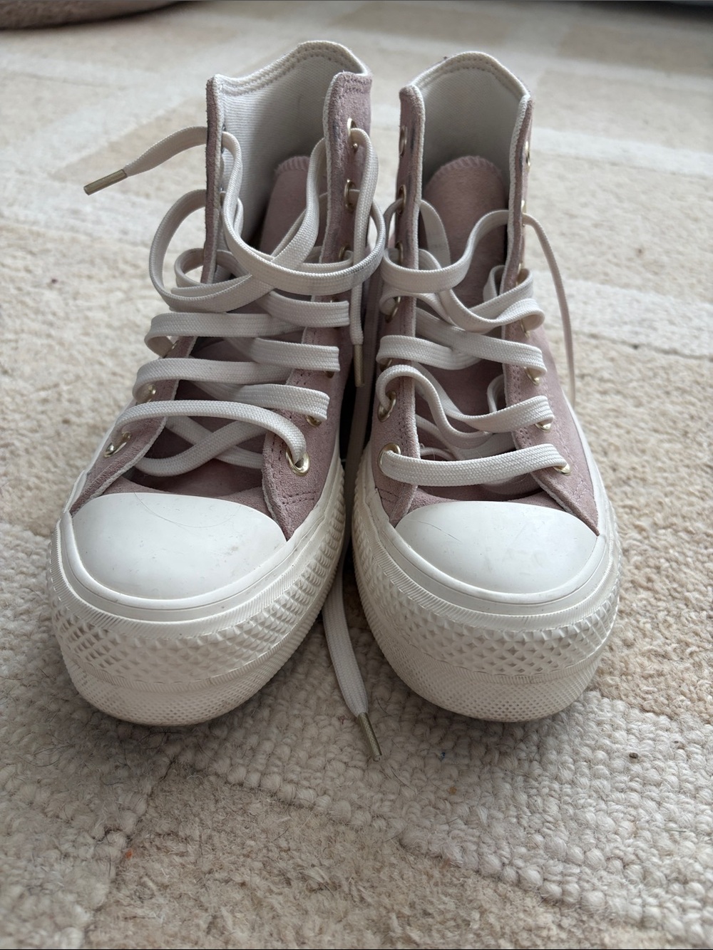 Converse High-Top Platform Sneakers in Light Mauve and White